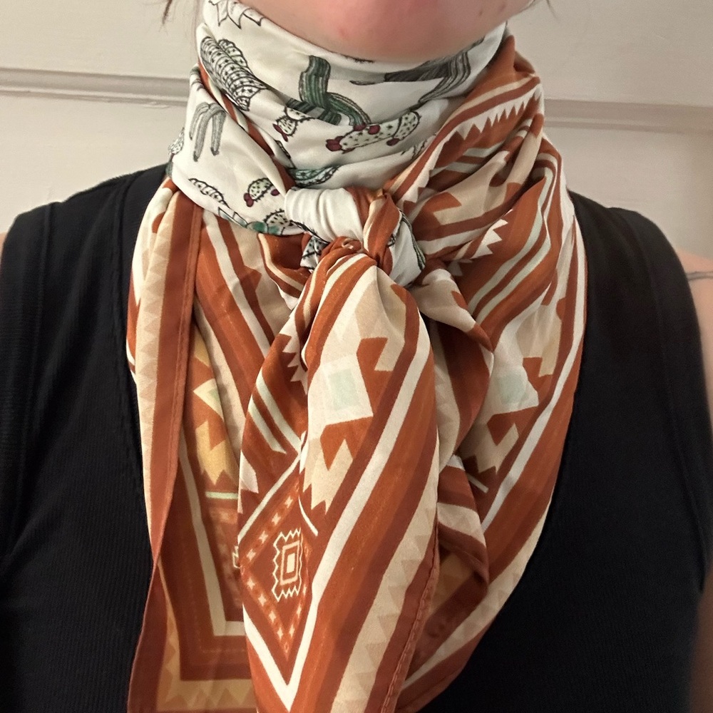 Southwestern Cactus geometric print scarf - Picture 3 of 4
